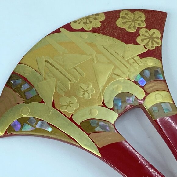 Japan Comb Kushi Kanzashi Keizan Gold Lacquer Split shank Makie wooden GS554 main image 6